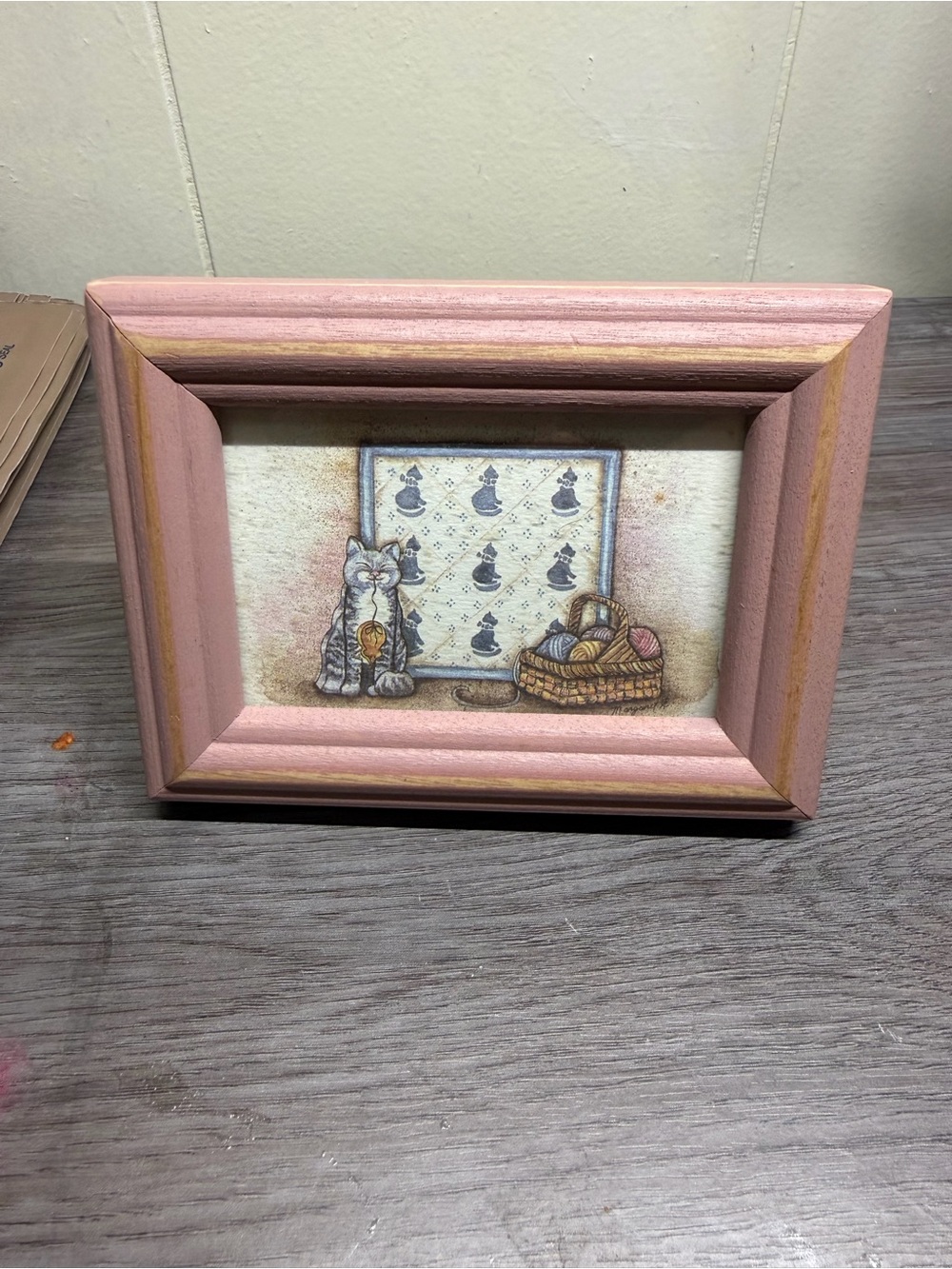 Small vintage framed cat picture